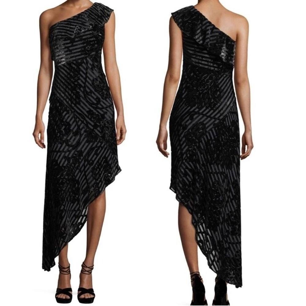 Aidan Mattox Dress Sz 0 One Shoulder Asymmetric Ruffle Whimsigoth Cocktail Party